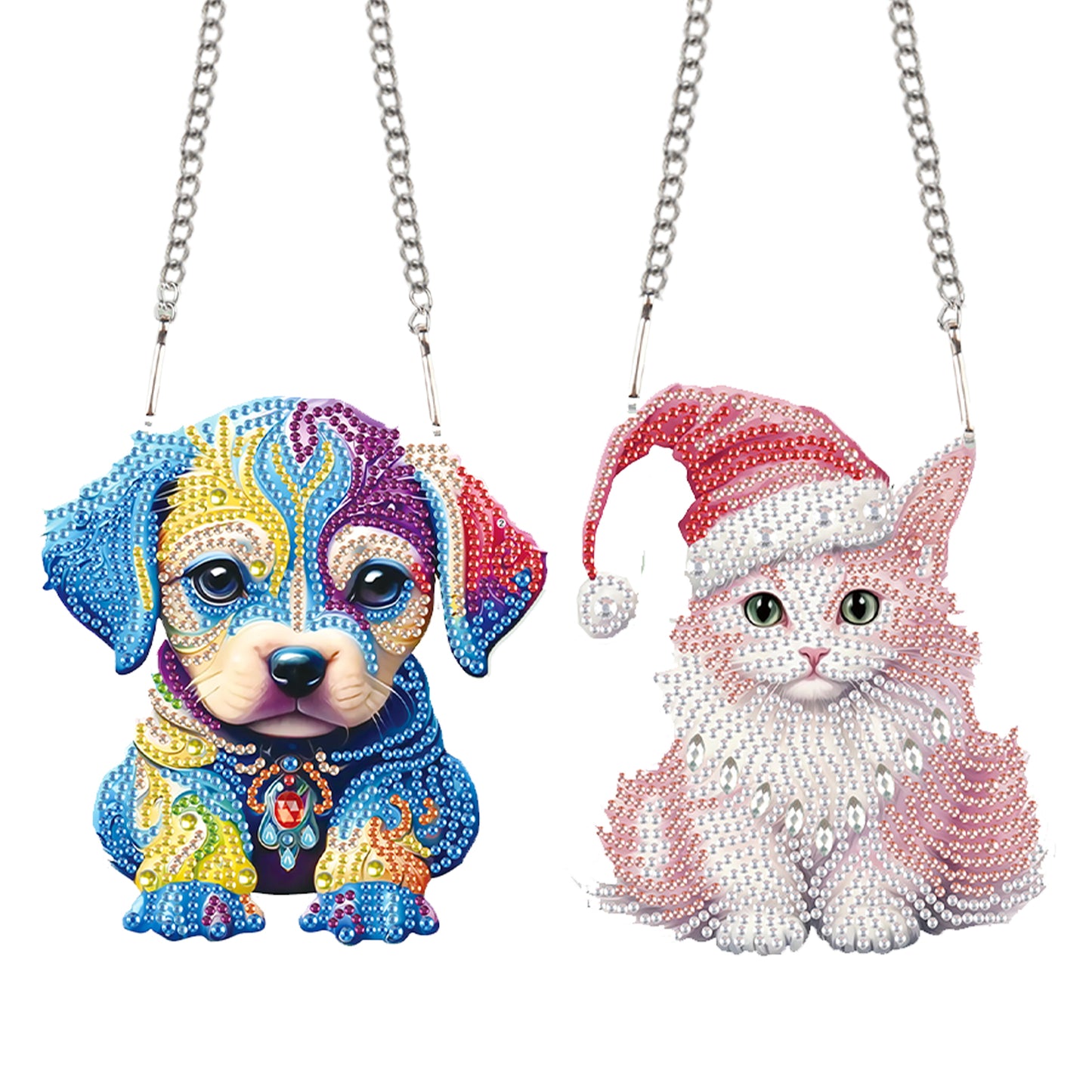 2pcs Dog Cat 2D Flat DIY Diamond Painting Set Diamond Art Pendant Wall Decor