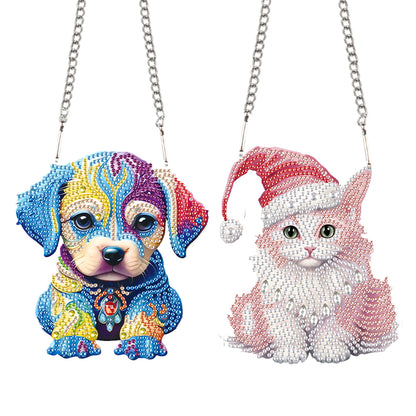 2pcs Dog Cat 2D Flat DIY Diamond Painting Set Diamond Art Pendant Wall Decor