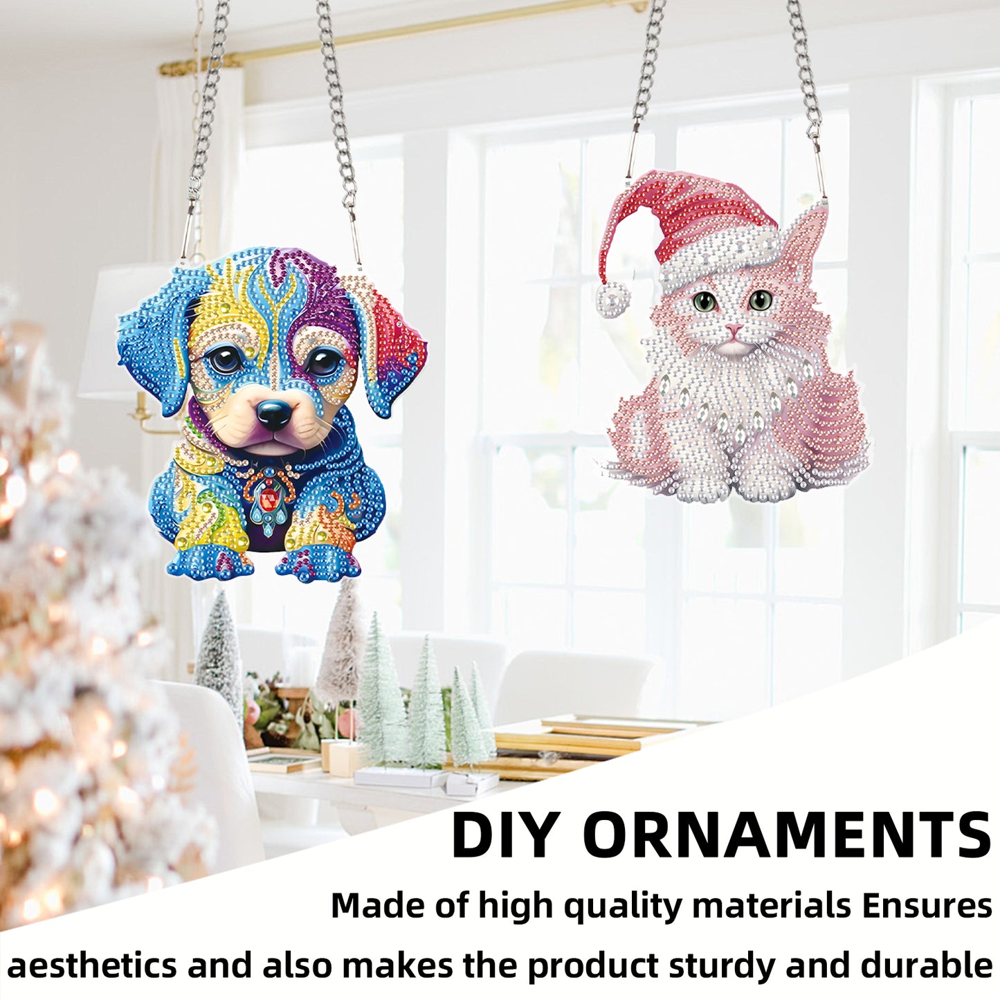 2pcs Dog Cat 2D Flat DIY Diamond Painting Set Diamond Art Pendant Wall Decor