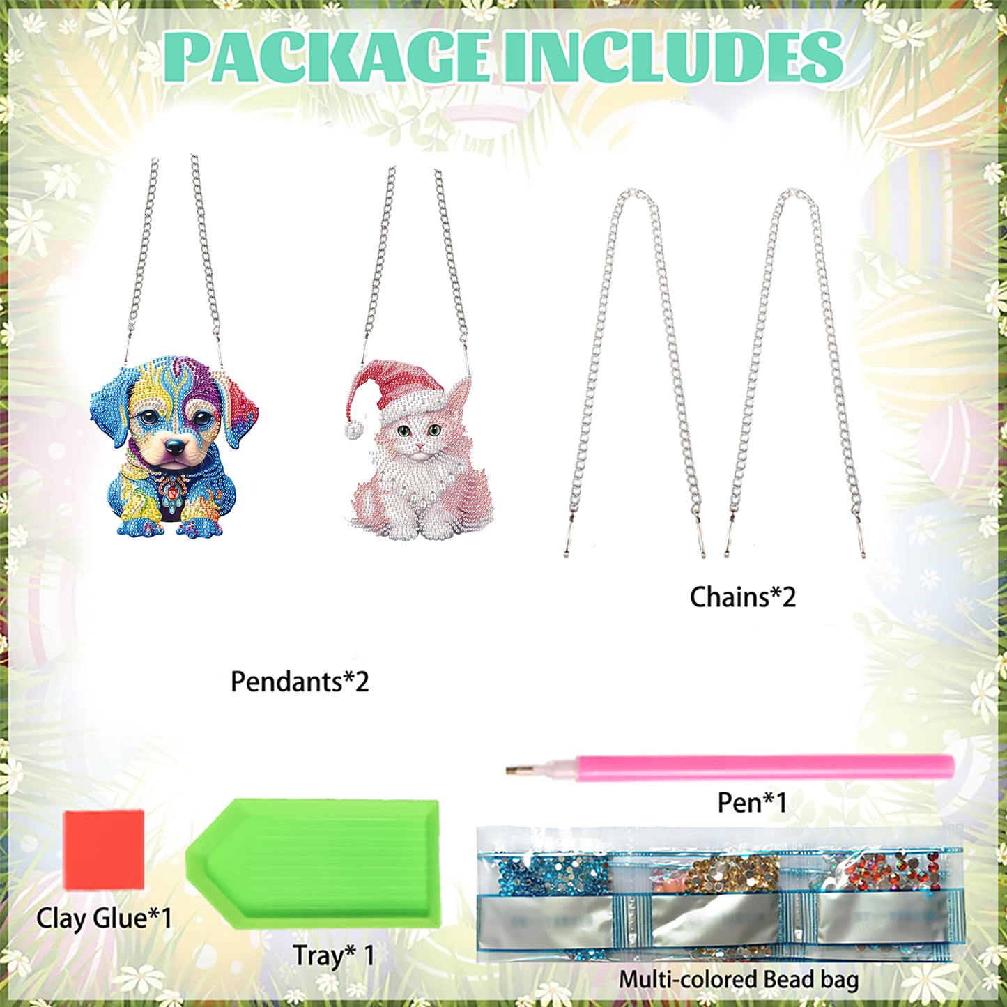 2pcs Dog Cat 2D Flat DIY Diamond Painting Set Diamond Art Pendant Wall Decor