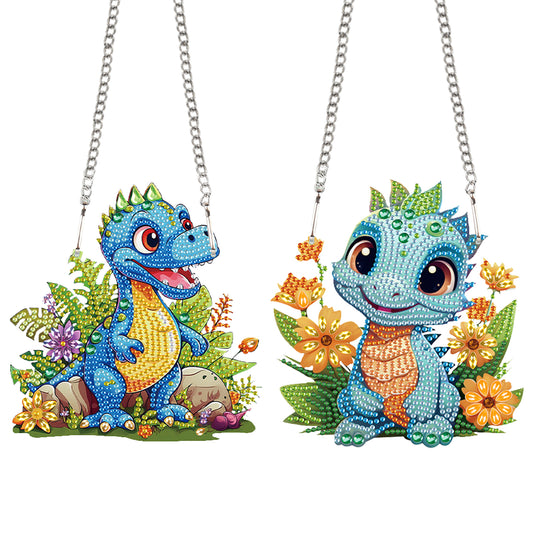 2pcs Dinosaur 2D Flat DIY Diamond Painting Set Diamond Art Pendant Wall Decor