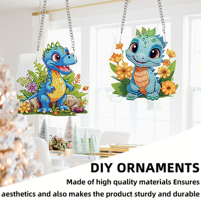 2pcs Dinosaur 2D Flat DIY Diamond Painting Set Diamond Art Pendant Wall Decor