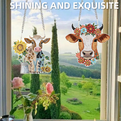 2pcs Cow 2D Flat DIY Diamond Painting Set Diamond Art Pendant Wall Door Decor