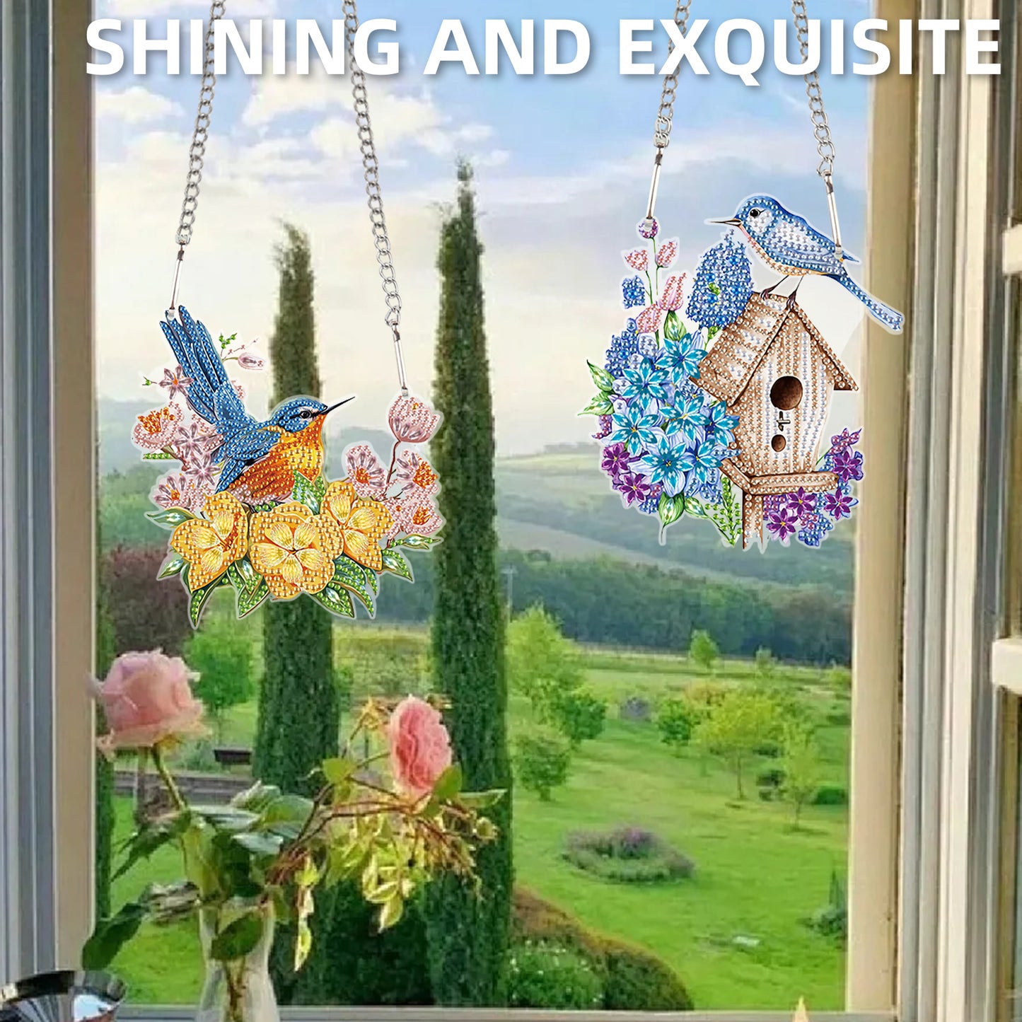 2pcs Flower Bird 2D Flat DIY Diamond Painting Set Diamond Art Pendant Wall Decor