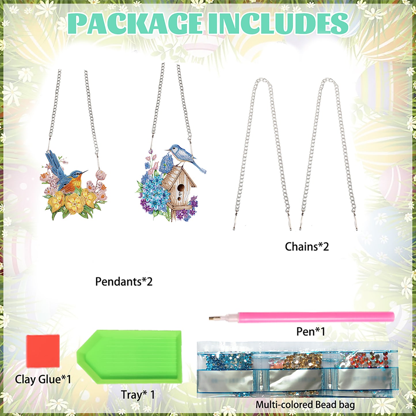 2pcs Flower Bird 2D Flat DIY Diamond Painting Set Diamond Art Pendant Wall Decor