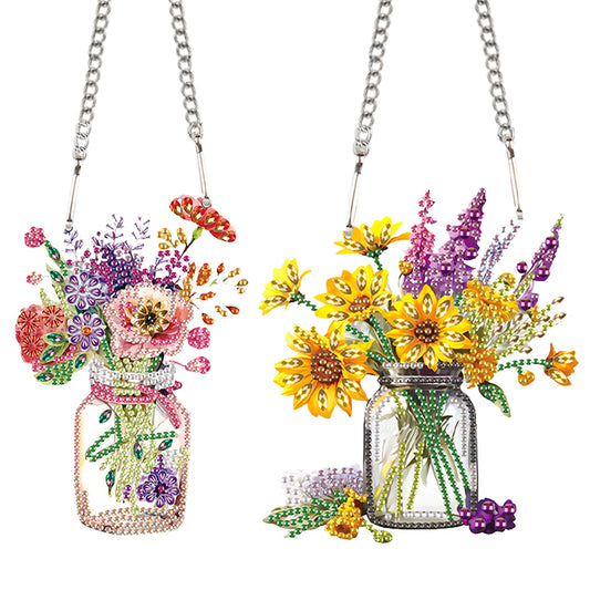 2pcs Flower Vase 2D Flat DIY Diamond Painting Set Diamond Art Pendant Wall Decor