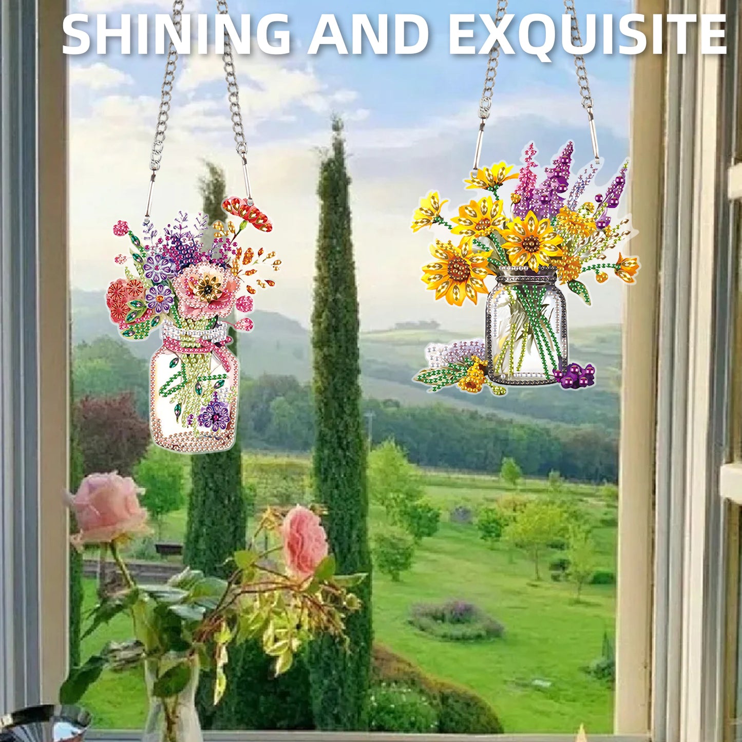 2pcs Flower Vase 2D Flat DIY Diamond Painting Set Diamond Art Pendant Wall Decor