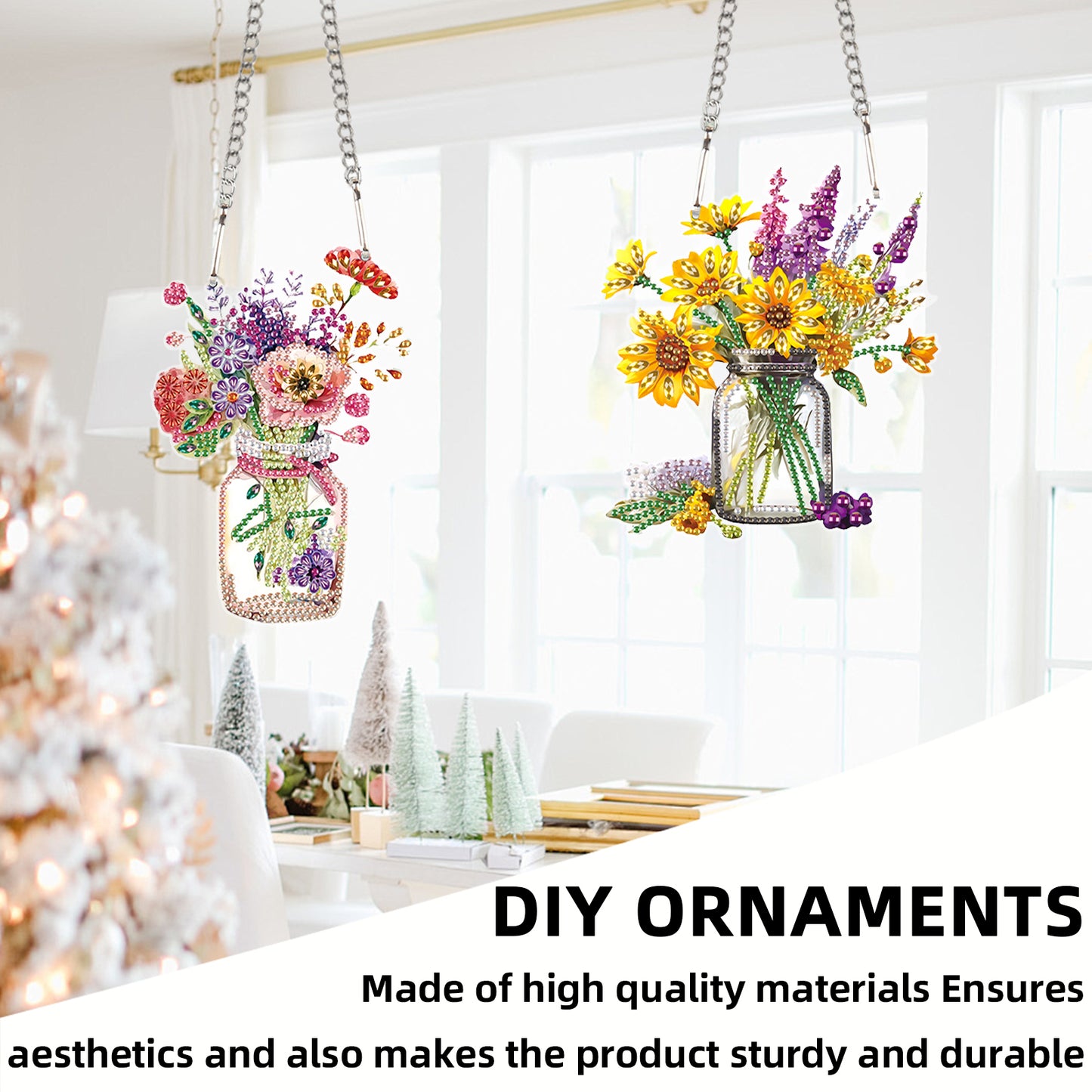 2pcs Flower Vase 2D Flat DIY Diamond Painting Set Diamond Art Pendant Wall Decor