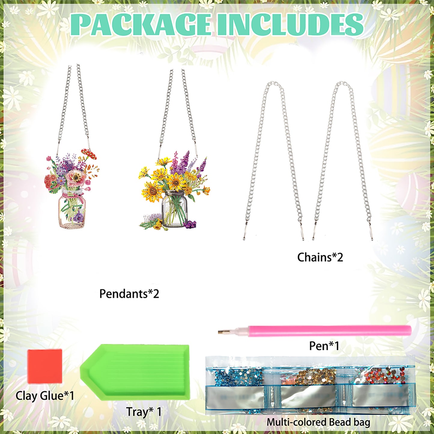 2pcs Flower Vase 2D Flat DIY Diamond Painting Set Diamond Art Pendant Wall Decor