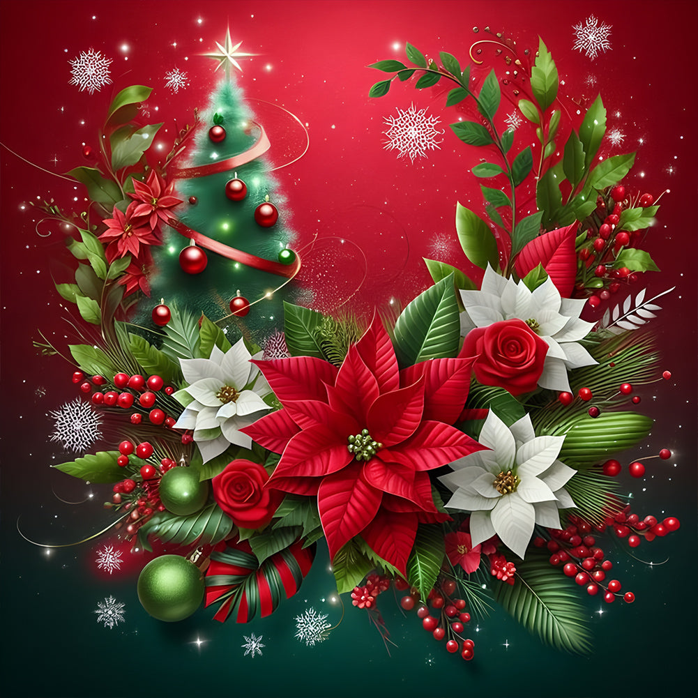 Christmas Poinsettia - Full Round Drill Diamond Painting 30*30CM