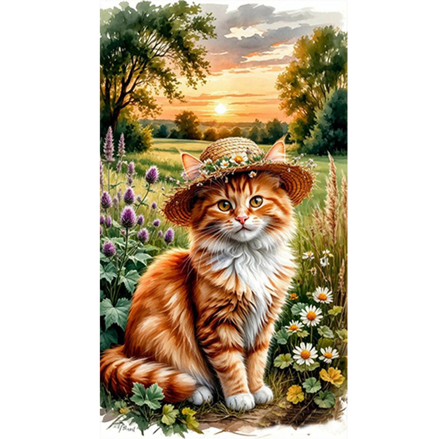 Cat And Sunset - Full Round Drill Diamond Painting 40*70CM