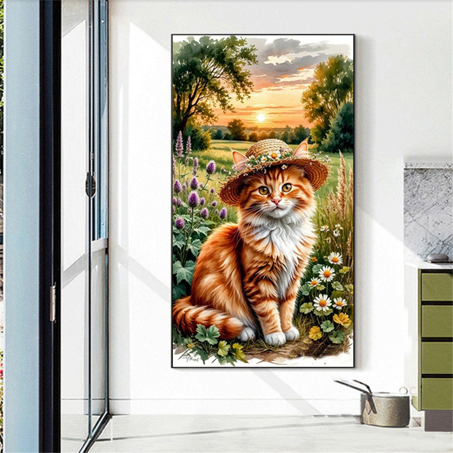 Cat And Sunset - Full Round Drill Diamond Painting 40*70CM