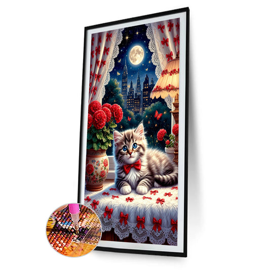 Cat On Windowsill - Full Round Drill Diamond Painting 40*70CM