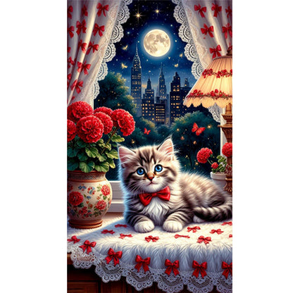 Cat On Windowsill - Full Round Drill Diamond Painting 40*70CM