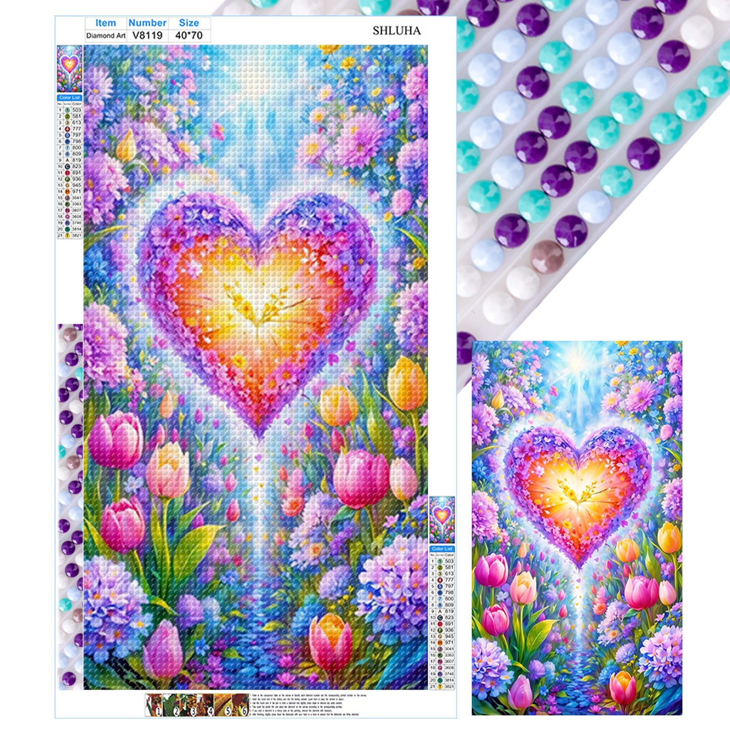 Flowers And Hearts - Full Round Drill Diamond Painting 40*70CM
