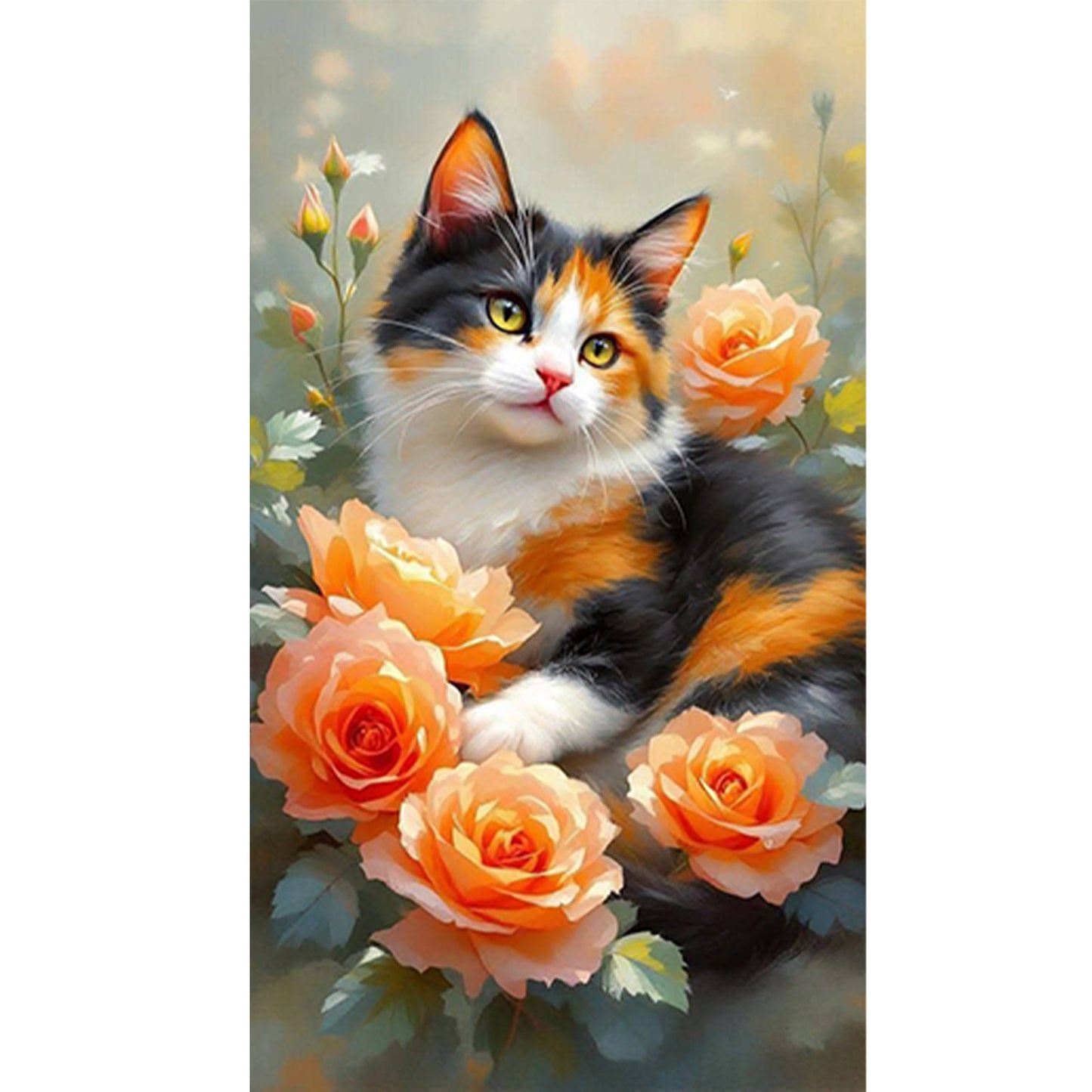 Cat And Flower - Full Round Drill Diamond Painting 40*70CM
