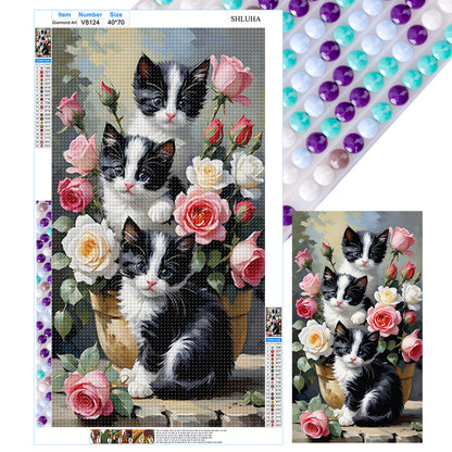 Cat And Flower - Full Round Drill Diamond Painting 40*70CM