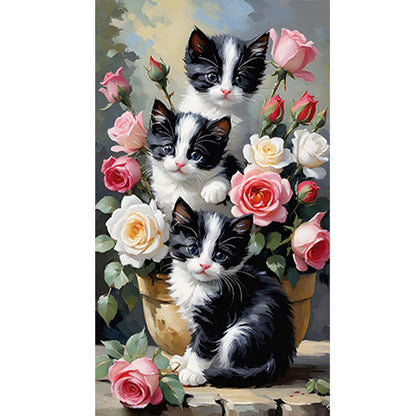 Cat And Flower - Full Round Drill Diamond Painting 40*70CM
