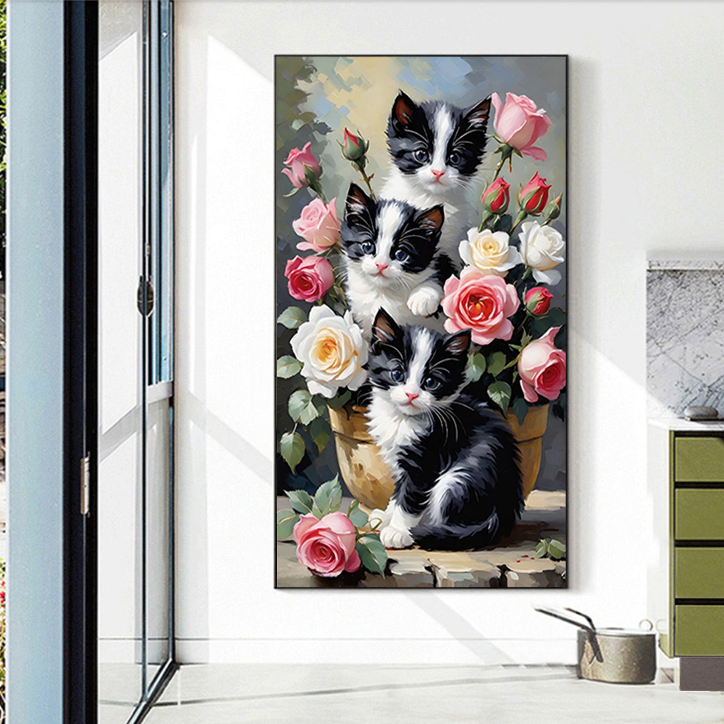 Cat And Flower - Full Round Drill Diamond Painting 40*70CM