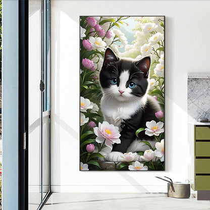 Cat And Flower - Full Round Drill Diamond Painting 40*70CM