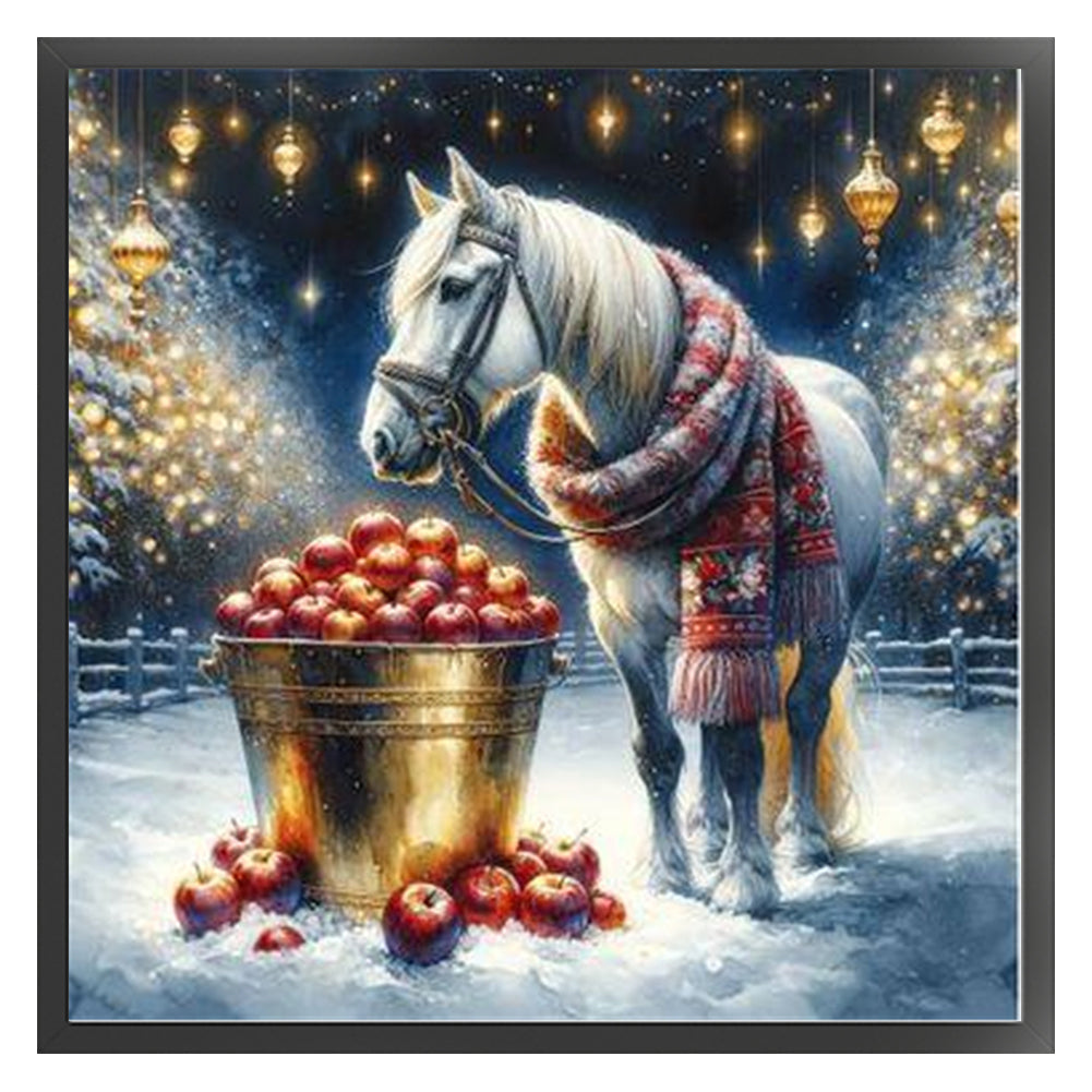 Apple And White Horse - 11CT Stamped Cross Stitch 40*40CM
