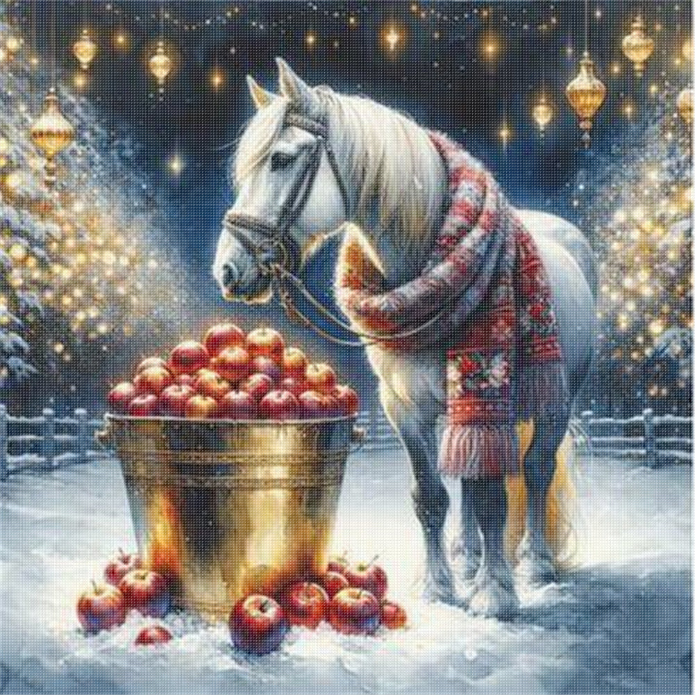 Apple And White Horse - 11CT Stamped Cross Stitch 40*40CM
