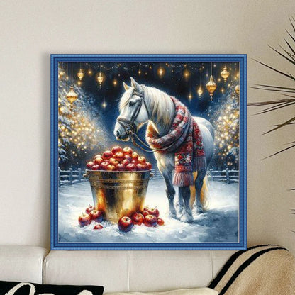 Apple And White Horse - 11CT Stamped Cross Stitch 40*40CM