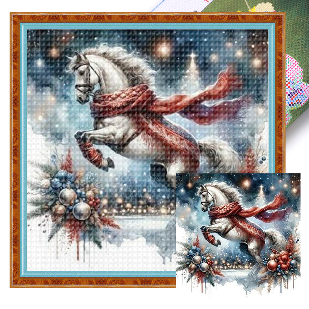 Leaping White Horse - 11CT Stamped Cross Stitch 40*40CM