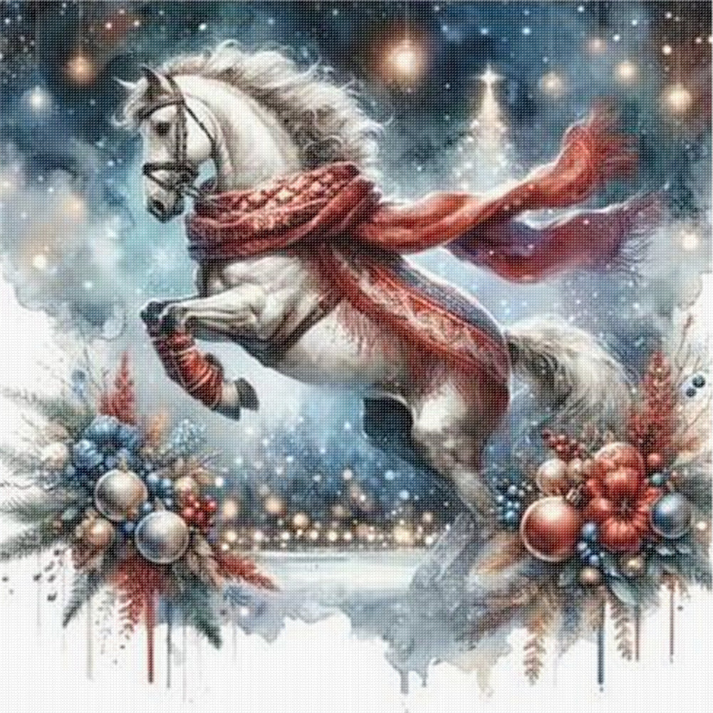 Leaping White Horse - 11CT Stamped Cross Stitch 40*40CM