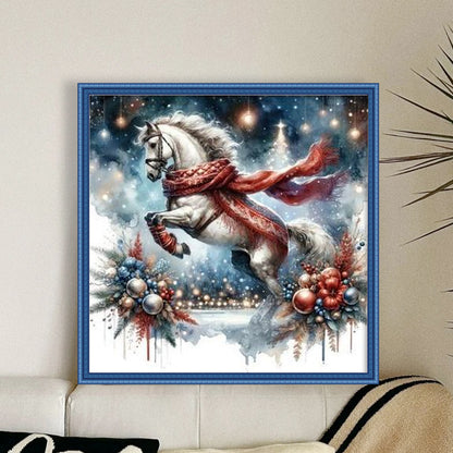 Leaping White Horse - 11CT Stamped Cross Stitch 40*40CM