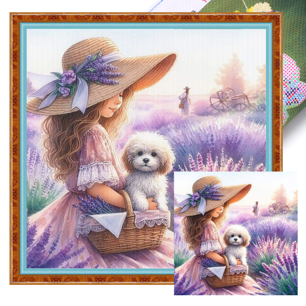 Girl In The Lavender Field - 11CT Stamped Cross Stitch 40*40CM