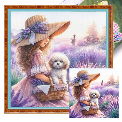 Girl In The Lavender Field - 11CT Stamped Cross Stitch 40*40CM