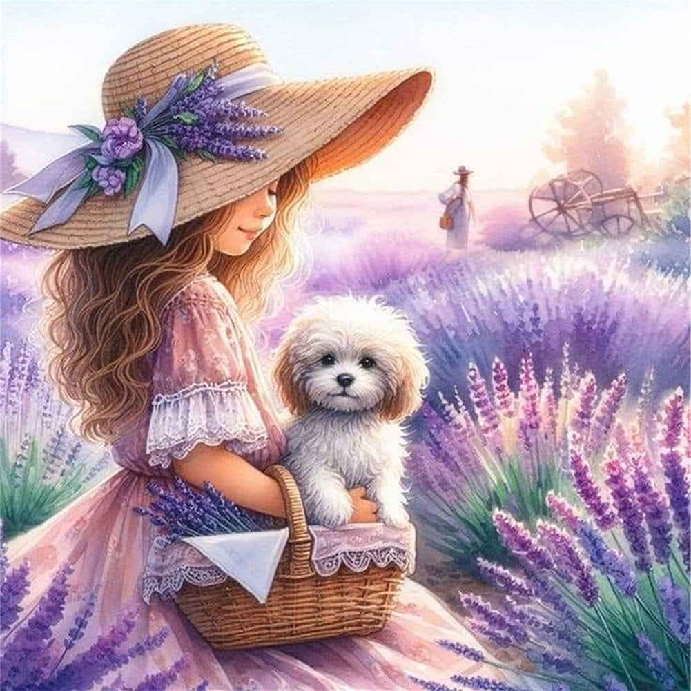 Girl In The Lavender Field - 11CT Stamped Cross Stitch 40*40CM