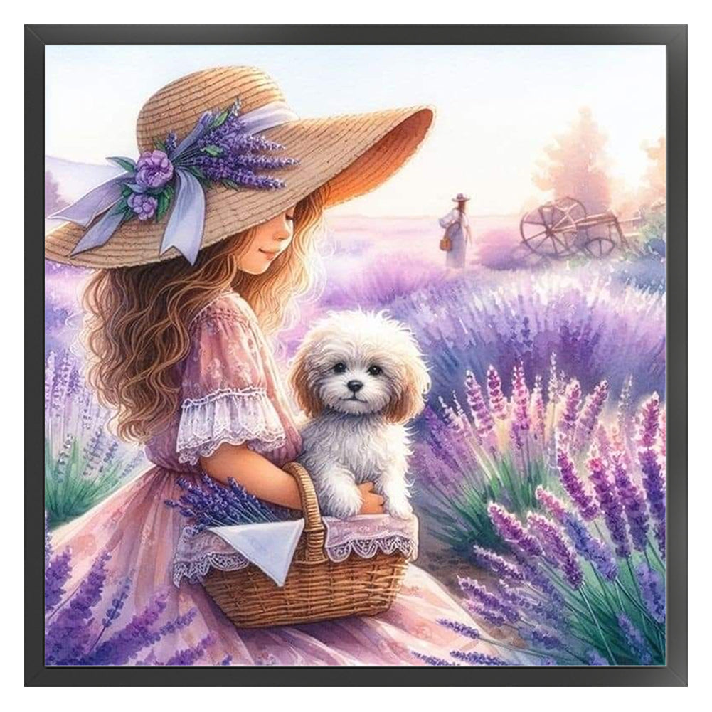 Girl In The Lavender Field - 11CT Stamped Cross Stitch 40*40CM