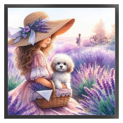 Girl In The Lavender Field - 11CT Stamped Cross Stitch 40*40CM