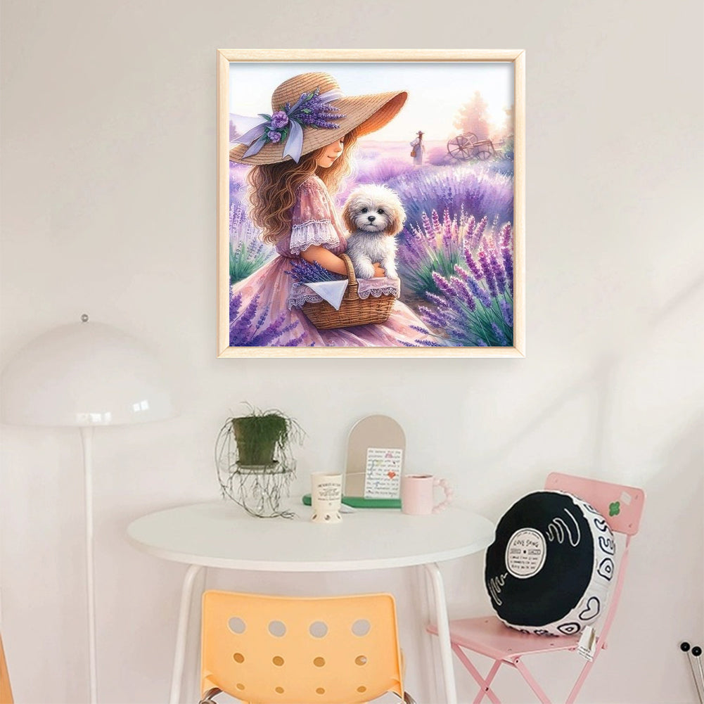 Girl In The Lavender Field - 11CT Stamped Cross Stitch 40*40CM