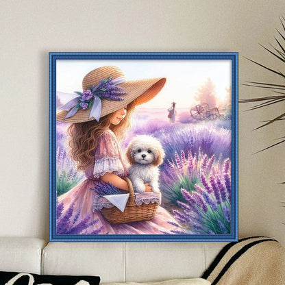 Girl In The Lavender Field - 11CT Stamped Cross Stitch 40*40CM