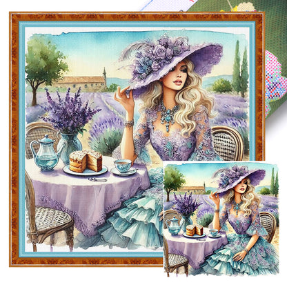 Woman Having Afternoon Tea - 11CT Stamped Cross Stitch 40*40CM