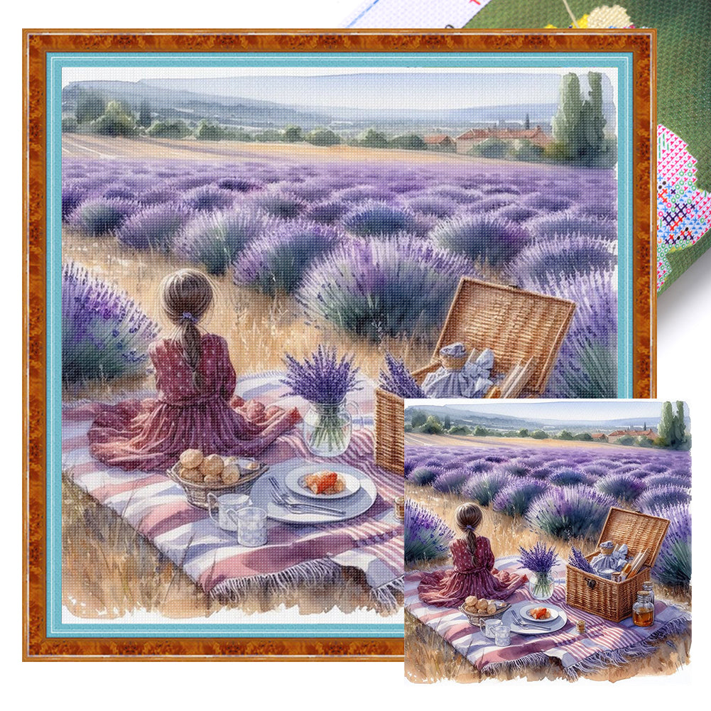 Picnic In The Lavender Field - 11CT Stamped Cross Stitch 40*40CM