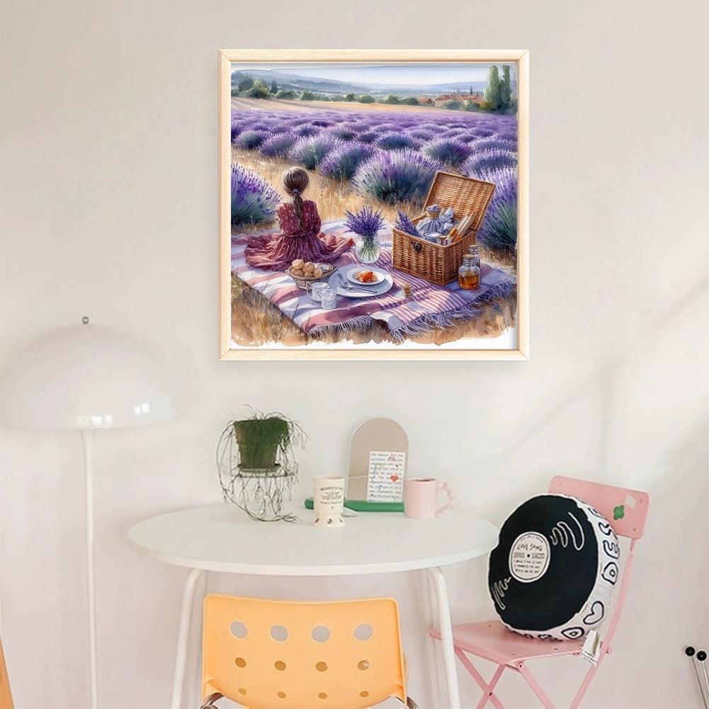 Picnic In The Lavender Field - 11CT Stamped Cross Stitch 40*40CM