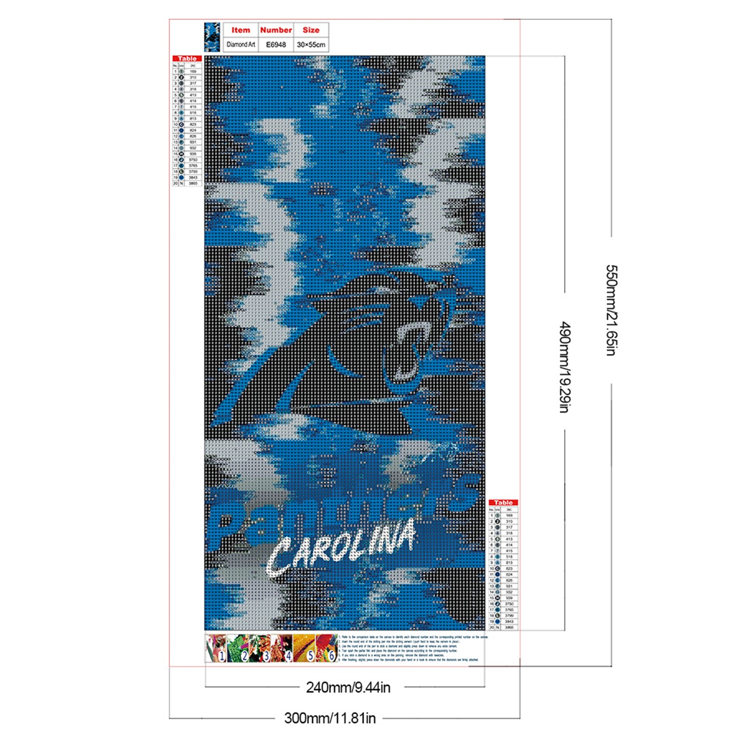 Carolina Panthers - Full Round Drill Diamond Painting 30*55CM