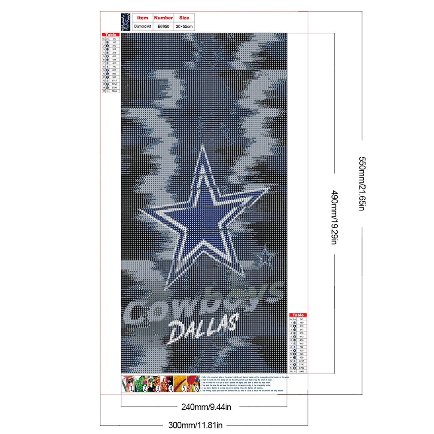 Dallas Cowboys - Full Round Drill Diamond Painting 30*55CM