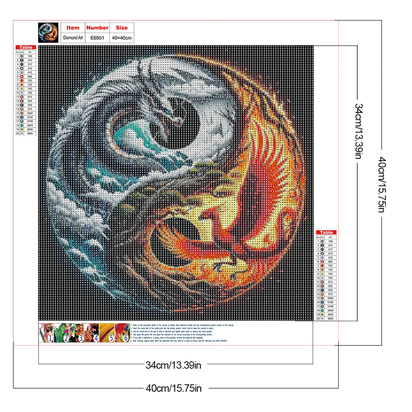 Tai Chi Dragon And Phoenix - Full Round Drill Diamond Painting 40*40CM