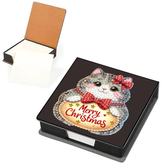 5D DIY PU Diamond Art Note Box with 160 Sheets Paper Memo Pad Holder Kit (Cat)