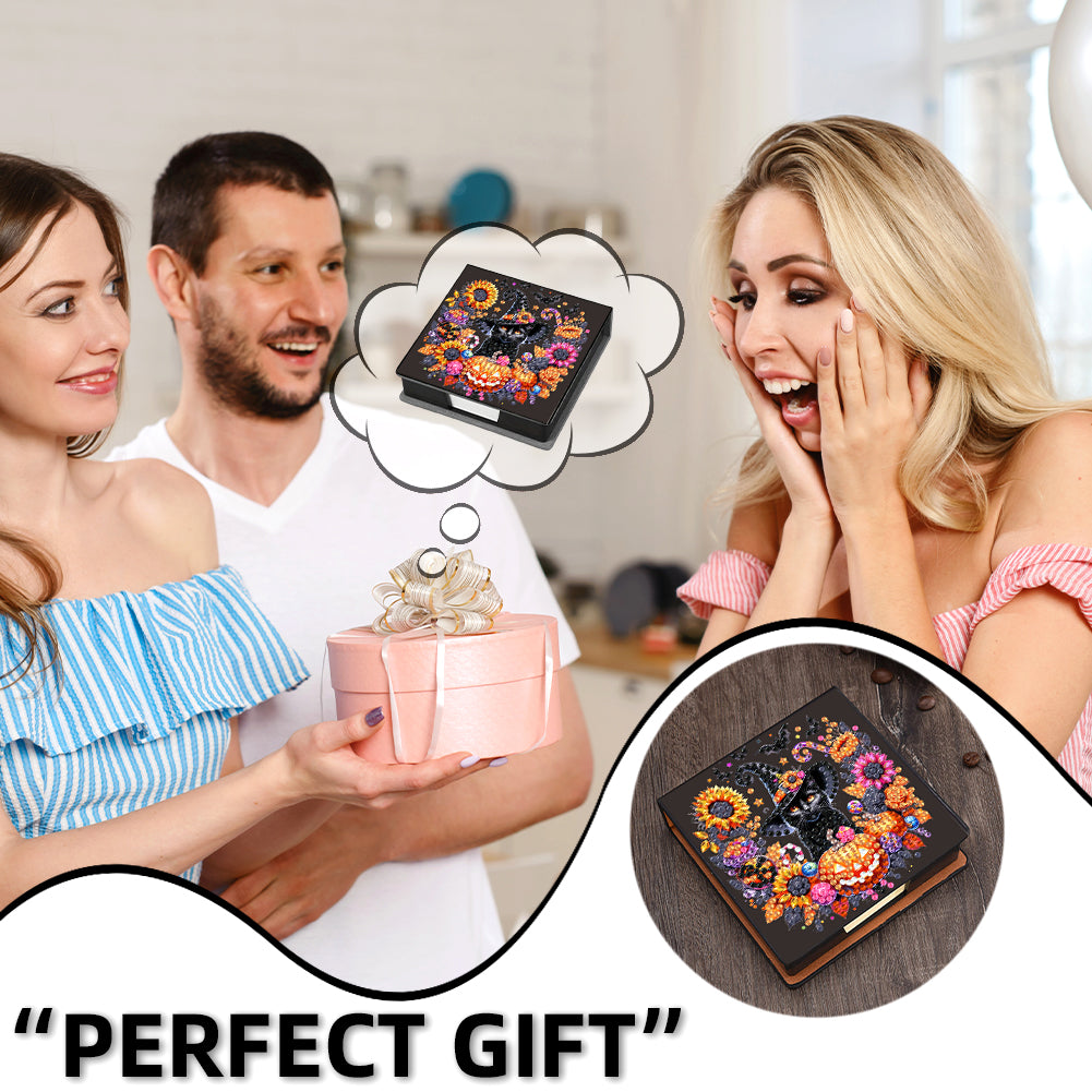 5D DIY PU Diamond Art Note Box with 160 Sheets Paper Mosaic Kit (Halloween)