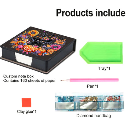 5D DIY PU Diamond Art Note Box with 160 Sheets Paper Mosaic Kit (Halloween)