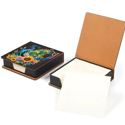 5D DIY PU Diamond Art Note Box with 160 Sheets Paper Memo Pad Holder (Peacock)