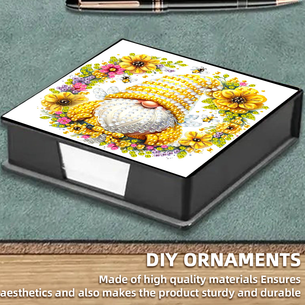 5D DIY PU Diamond Art Note Box with 160 Sheets Paper Memo Pad Holder (Bee)