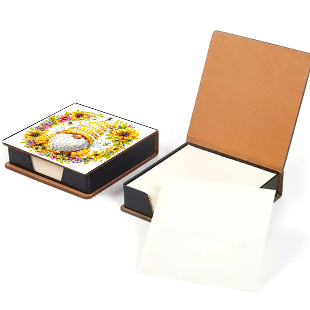 5D DIY PU Diamond Art Note Box with 160 Sheets Paper Memo Pad Holder (Bee)