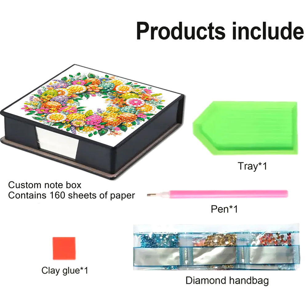 5D DIY PU Diamond Art Note Box with 160 Sheets Paper Memo Pad Holder (Fruit)